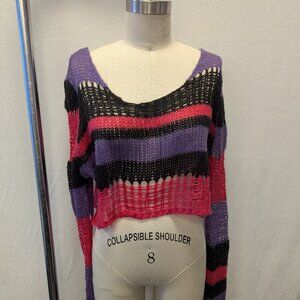 Dolls Kill XL sleeve stripped crop sweater